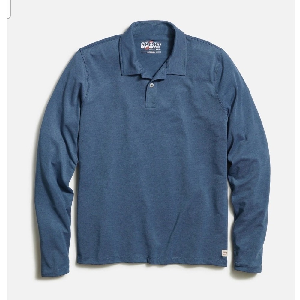 Marine Layer Long Sleeve Air Polo M Blue Weekend Sport Quick Dry Breathable $98